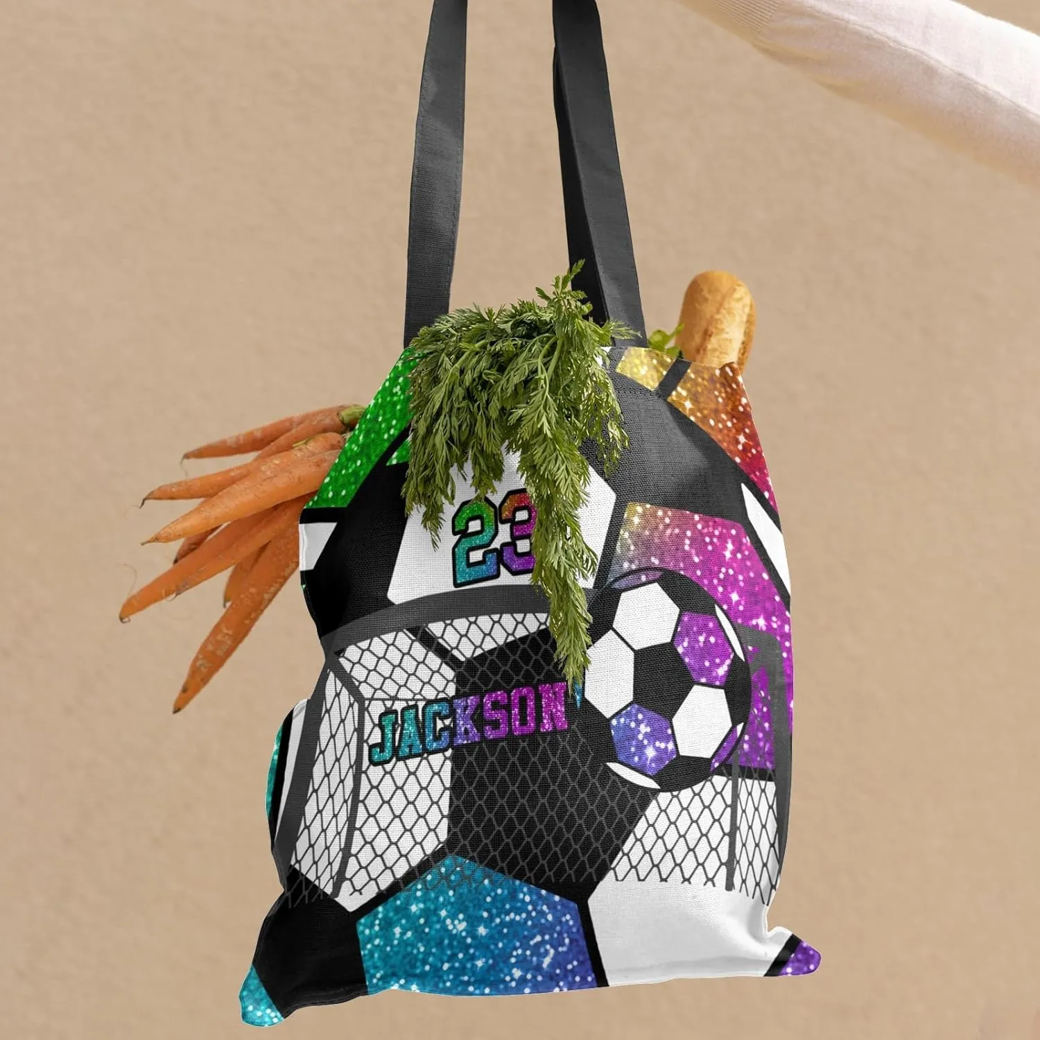 Personalized Name Gym Sport Soccer Ball Red Handbag Gift Bags Christmas Treat Bags for Holiday Party Gift Bags