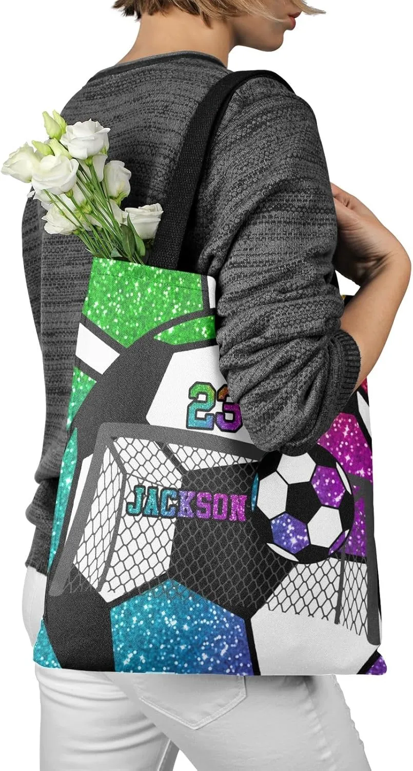 Personalized Name Gym Sport Soccer Ball Red Handbag Gift Bags Christmas Treat Bags for Holiday Party Gift Bags