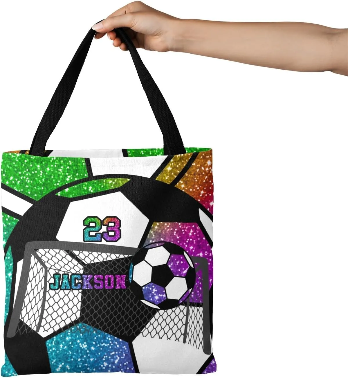 Personalized Name Gym Sport Soccer Ball Red Handbag Gift Bags Christmas Treat Bags for Holiday Party Gift Bags