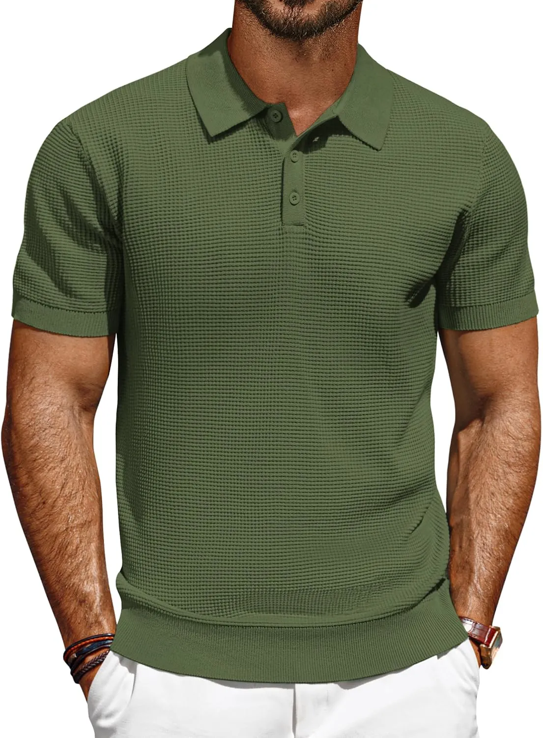 PJ PAUL JONES Polo Shirts for Men Short Sleeve Casual Knit Waffle Texture Polo Golf Shirt