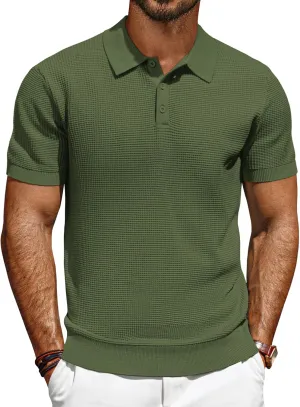 PJ PAUL JONES Polo Shirts for Men Short Sleeve Casual Knit Waffle Texture Polo Golf Shirt