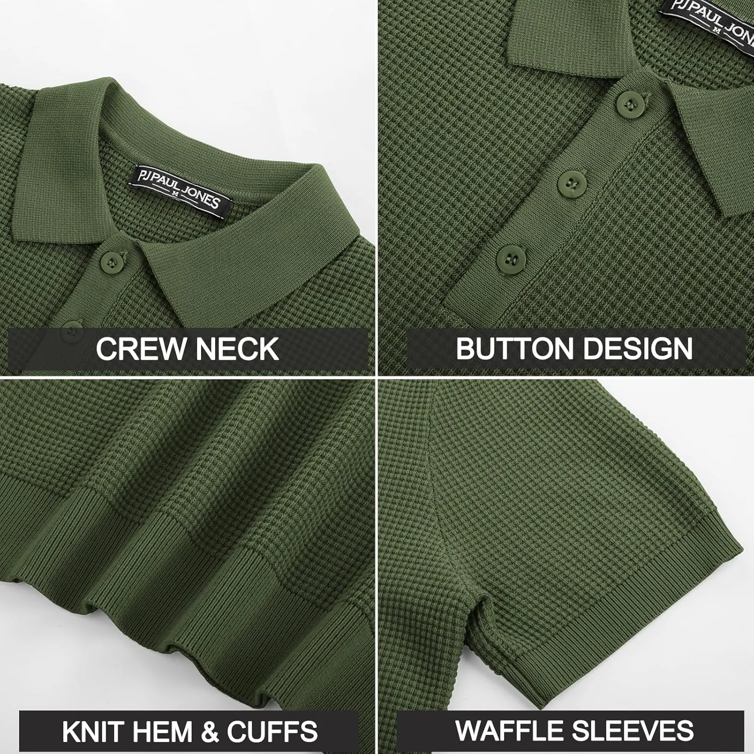 PJ PAUL JONES Polo Shirts for Men Short Sleeve Casual Knit Waffle Texture Polo Golf Shirt