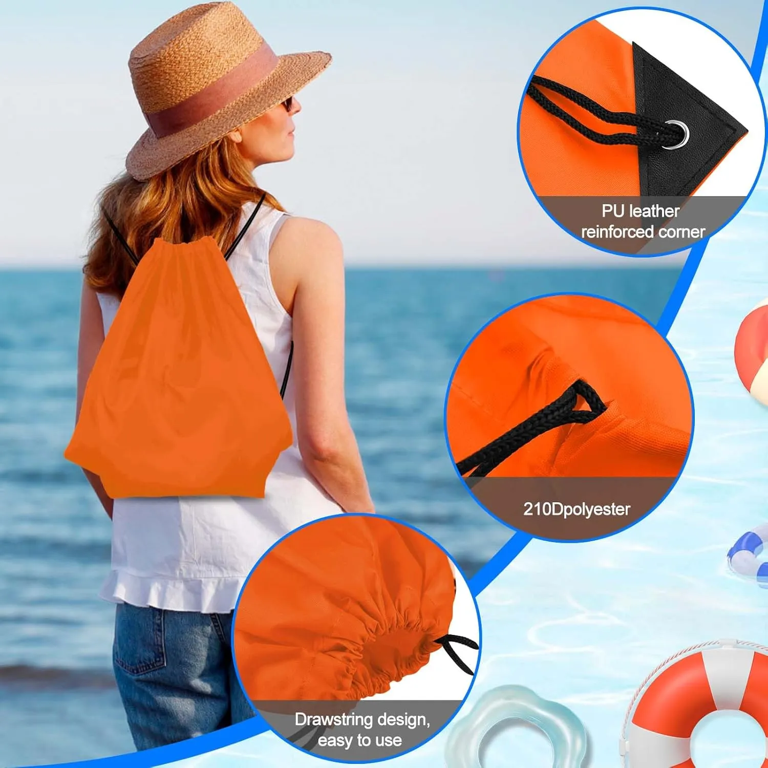 PLULON 2Pcs Drawstring Bags Bulk Orange Drawstring Backpack String Backpack Cinch Sack Sport Gym Backpack Bags for Yoga Traveling Outdoor Sports