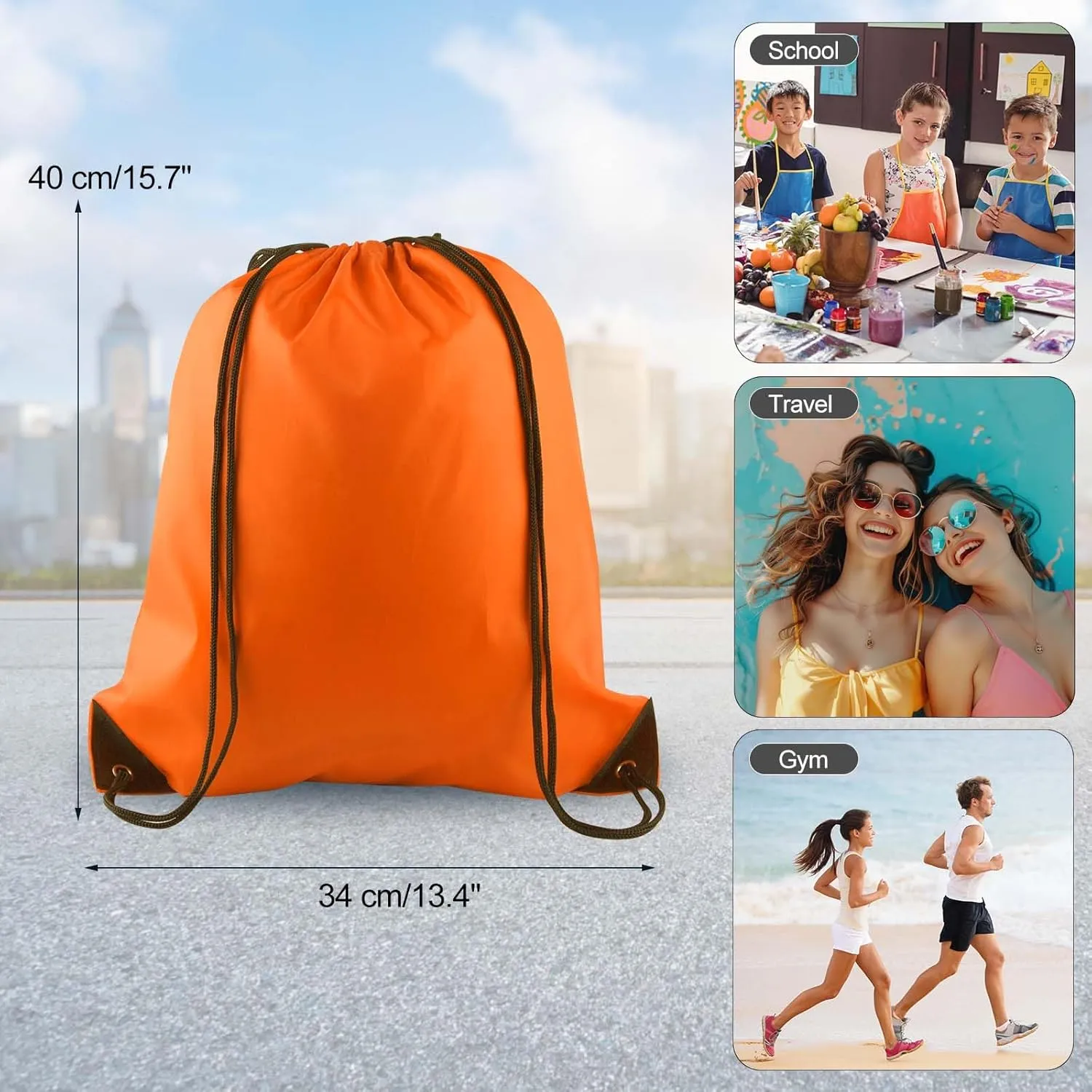 PLULON 2Pcs Drawstring Bags Bulk Orange Drawstring Backpack String Backpack Cinch Sack Sport Gym Backpack Bags for Yoga Traveling Outdoor Sports