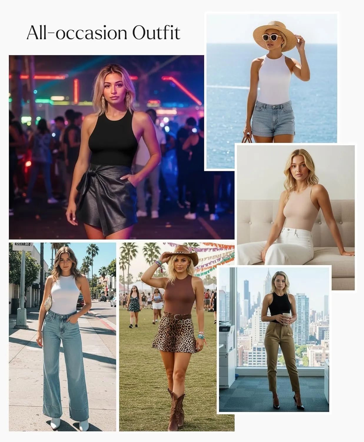 Popilush Body Suits for Womens - Sleeveless Crew Neck Tank Top - Tummy Control Shapewear Bodysuit - Going Out Tops