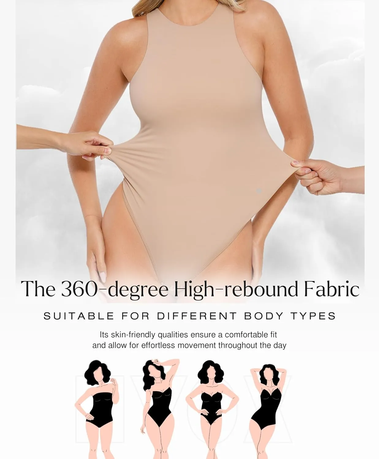 Popilush Body Suits for Womens - Sleeveless Crew Neck Tank Top - Tummy Control Shapewear Bodysuit - Going Out Tops