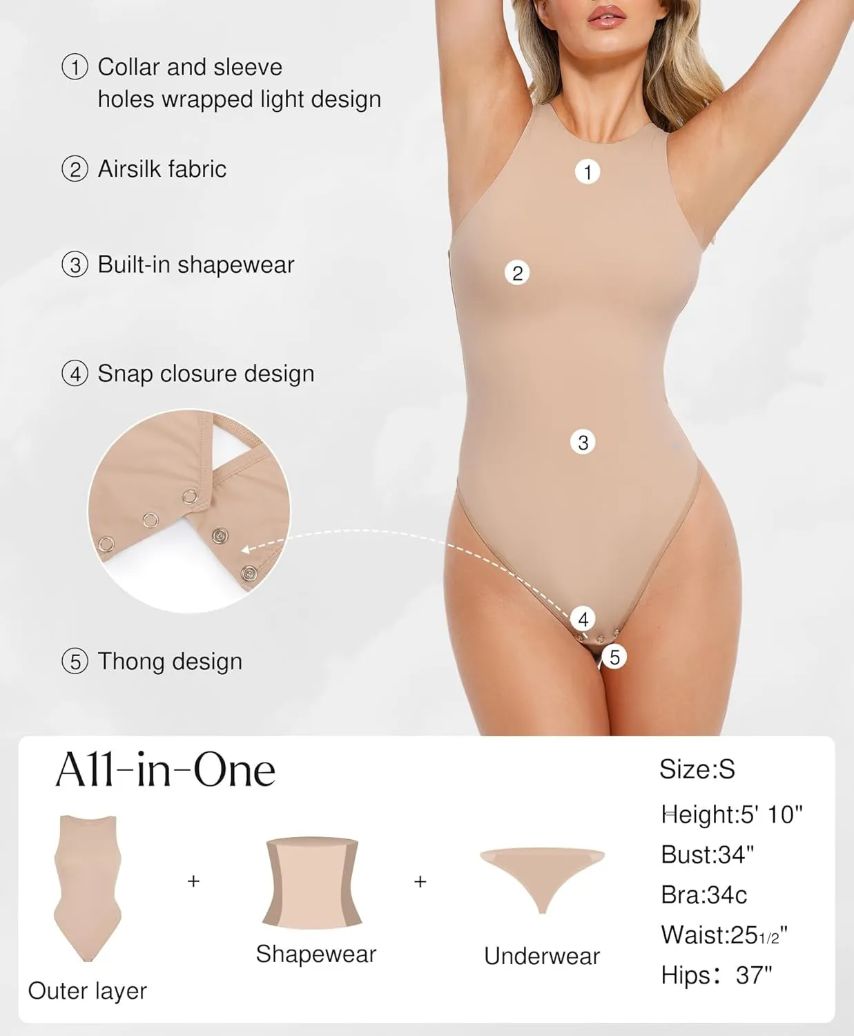 Popilush Body Suits for Womens - Sleeveless Crew Neck Tank Top - Tummy Control Shapewear Bodysuit - Going Out Tops