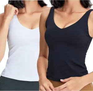 POSHDIVAH Women Sports Bra Longline Padded Tank Top Naked Feeling Workout Fitness Running Yoga Tops