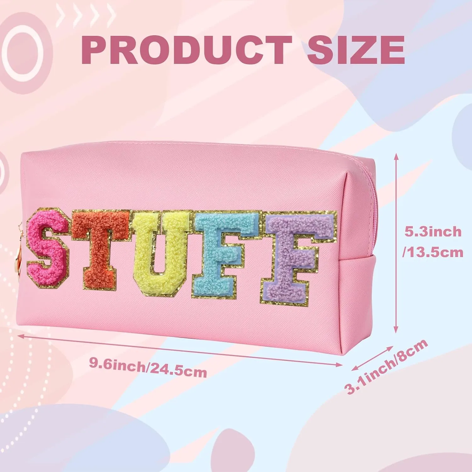 Preppy Patch Stuff Portable Makeup Bag Bulk Pu Leather Cosmetic Bag Waterproof Travel Organizer Zipper Pouch Storage Purse for Women Girls Gift (HZB-FS-CS-STUFF)