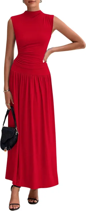 PRETTYGARDEN Women's 2 Piece Skirt Set 2025 Summer Ruched Tank Tops Ruffle Maxi Skirts Wedding Guest Matching Outfits