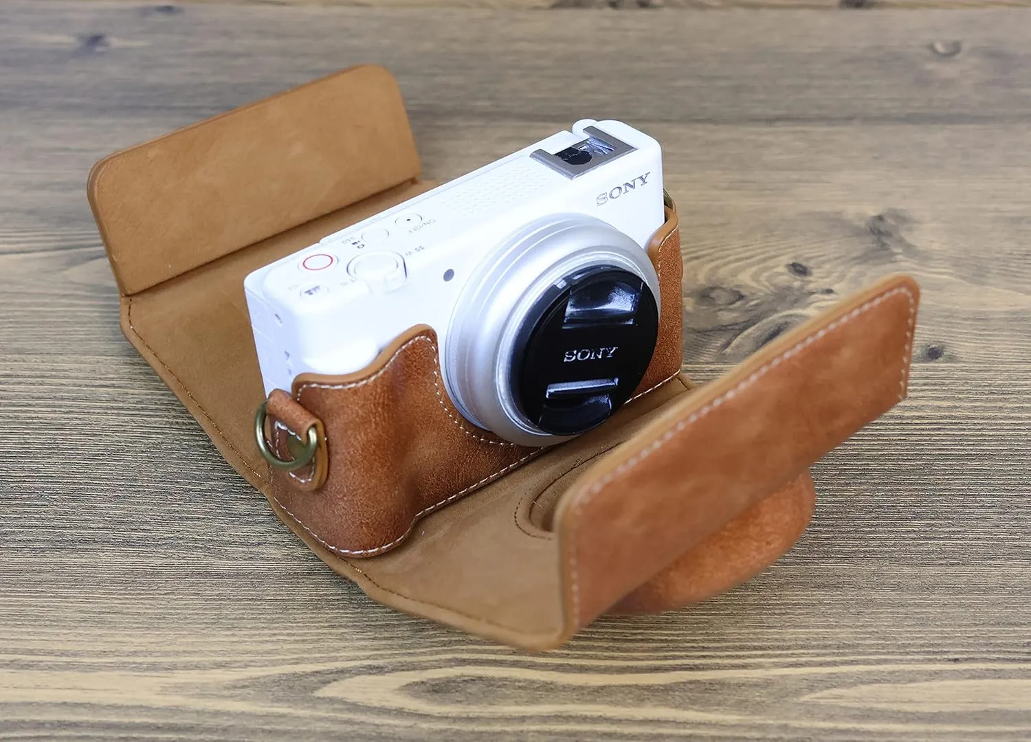 PU Leather Camera Case For Sony ZV-1F Protective Camera Bag Brown