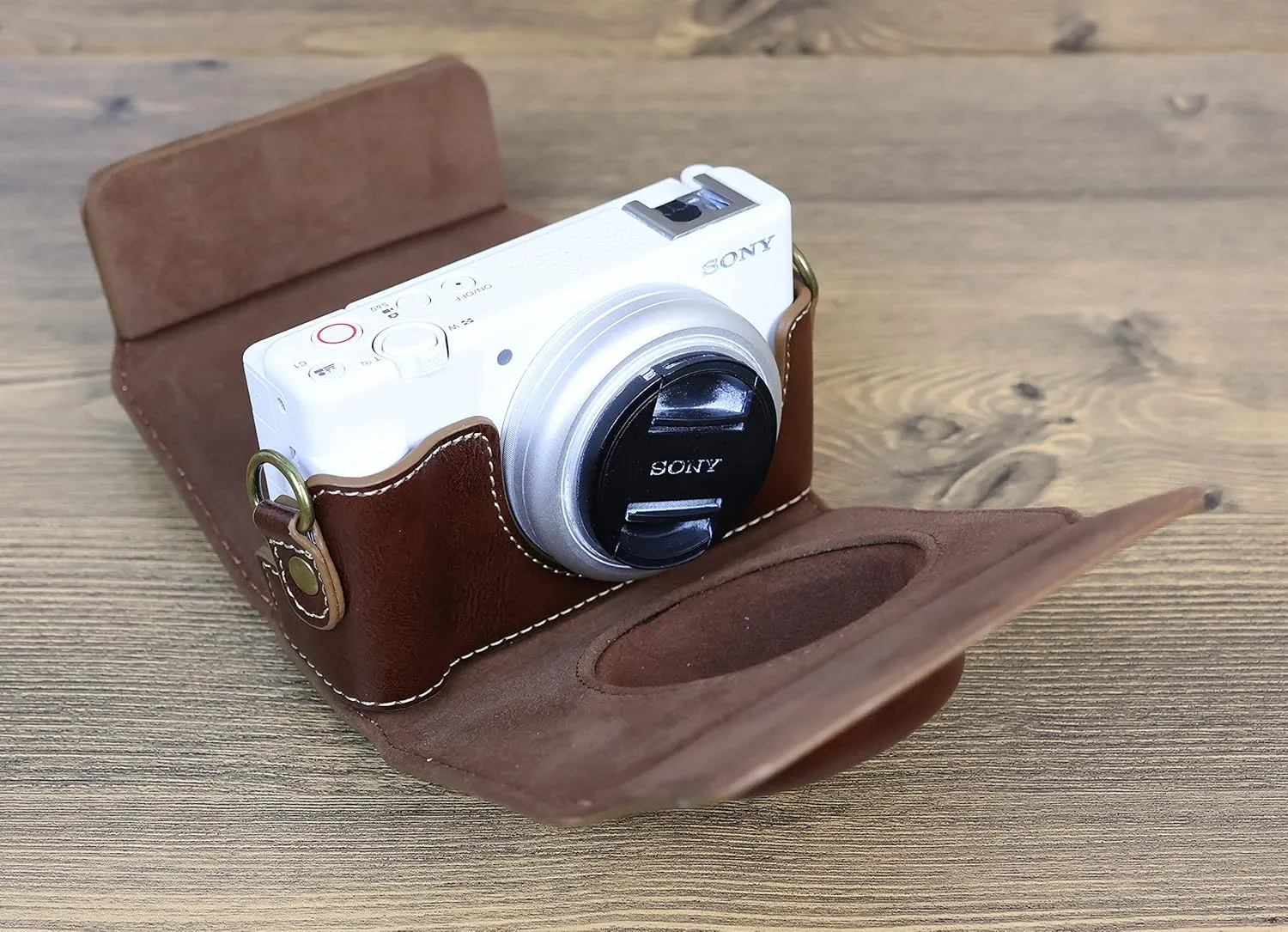 PU Leather Camera Case For Sony ZV-1F Protective Camera Bag Dark Brown