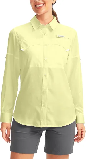 Pudolla Women's UPF 50  UV Sun Protection Shirts Long Sleeve Fishing Hiking Shirt Cool Lightweight Travel Safari Shirts