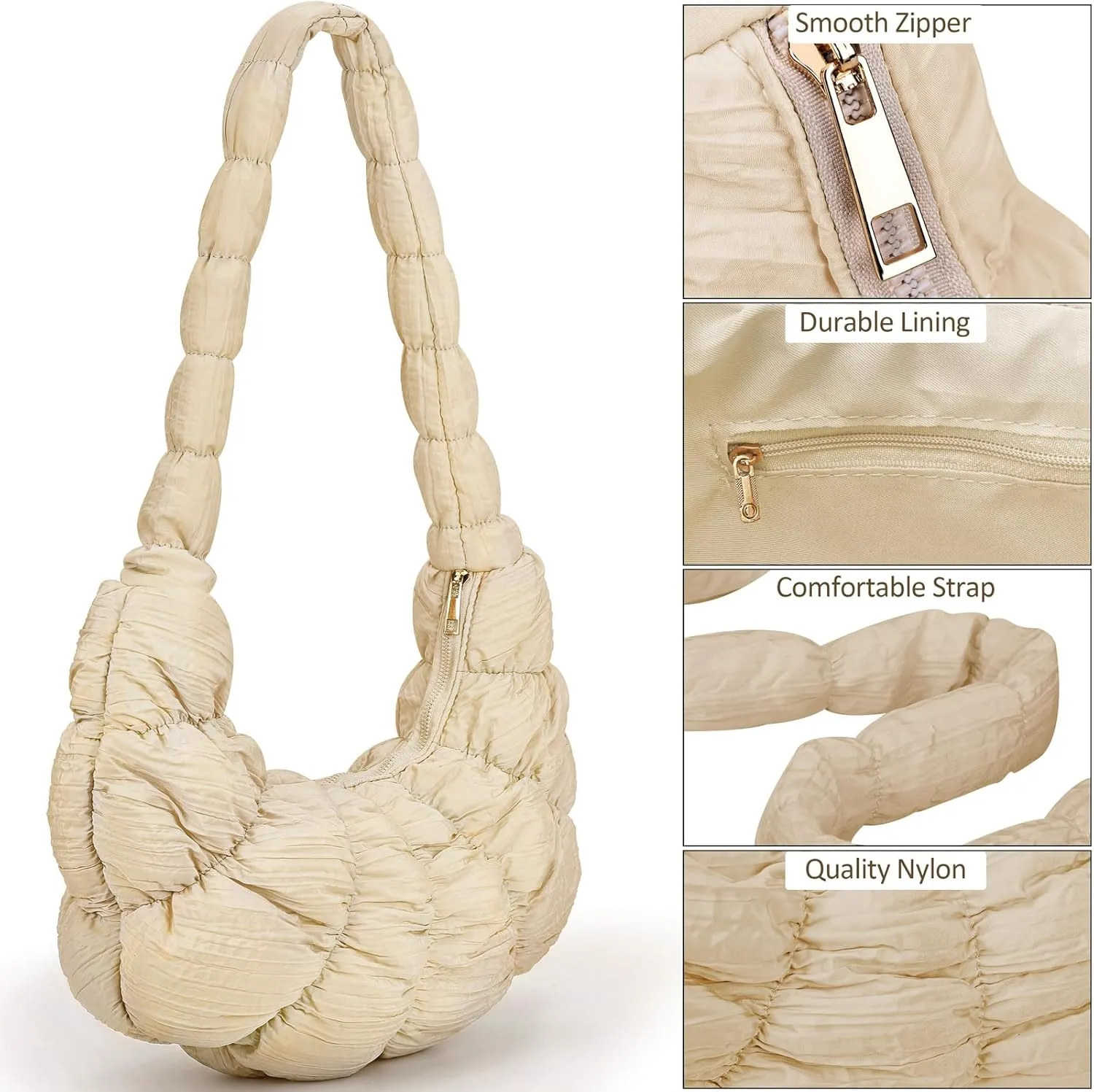 Puffer Crossbody Bags for Women Luna Hobo Bags Quilted Carryall Shoulder Bag