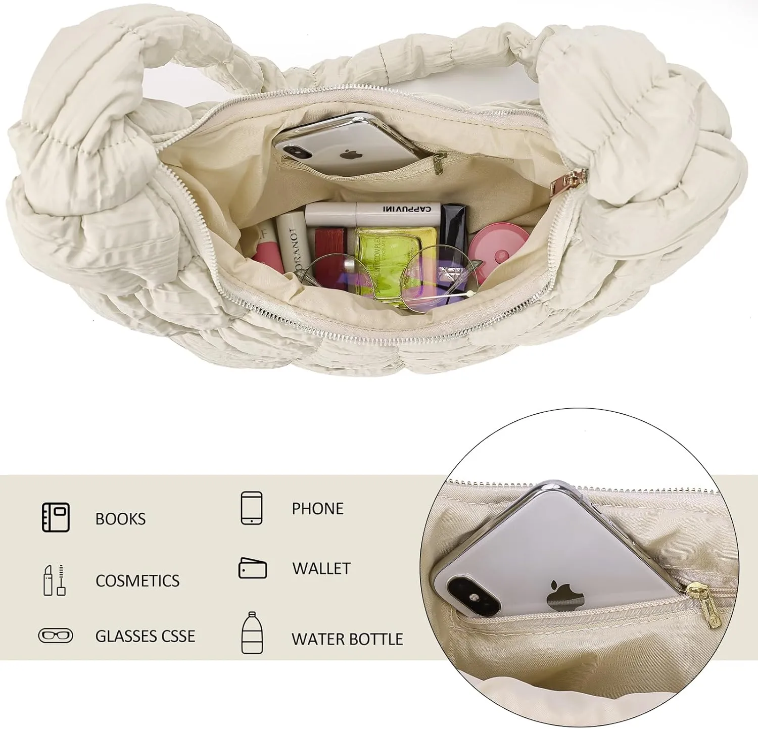 Puffer Crossbody Bags for Women Luna Hobo Bags Quilted Carryall Shoulder Bag