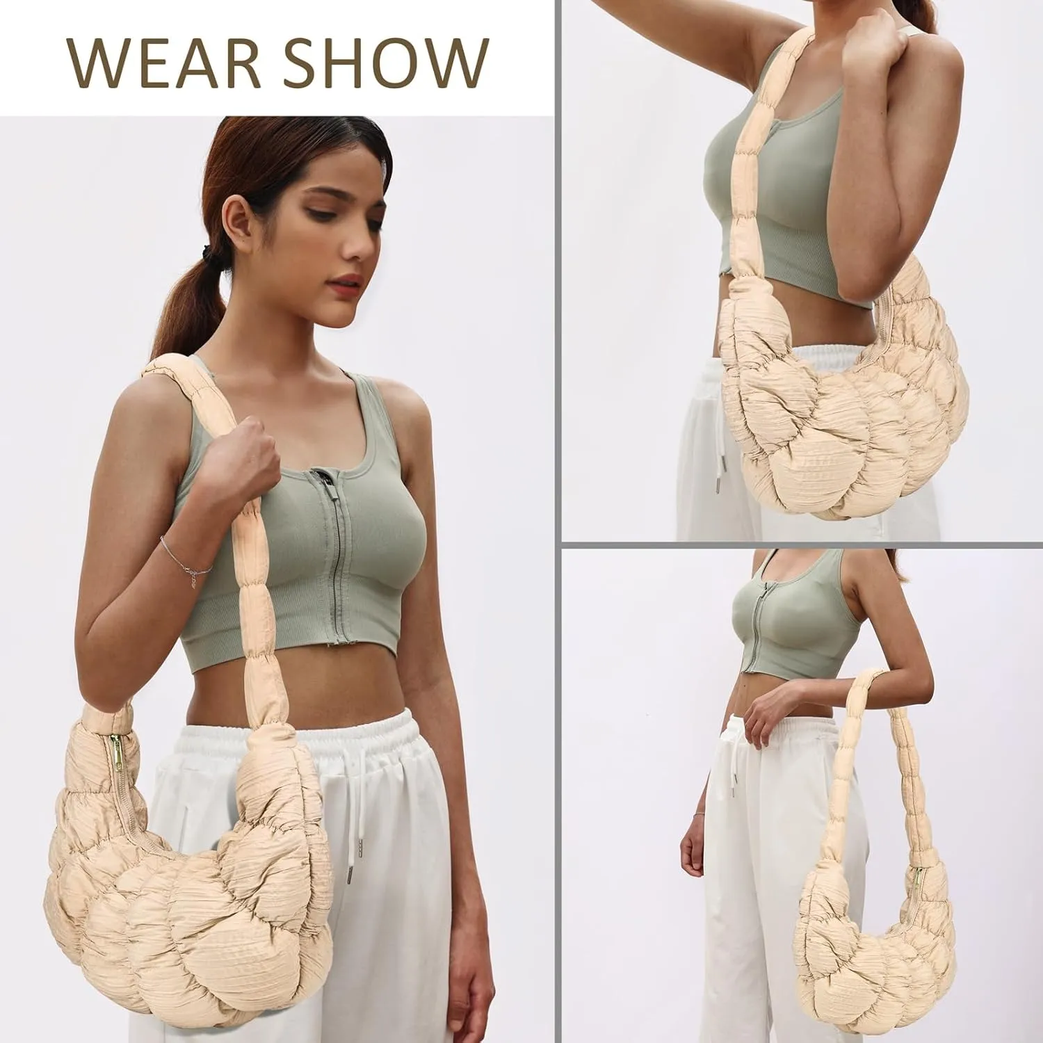 Puffer Crossbody Bags for Women Luna Hobo Bags Quilted Carryall Shoulder Bag