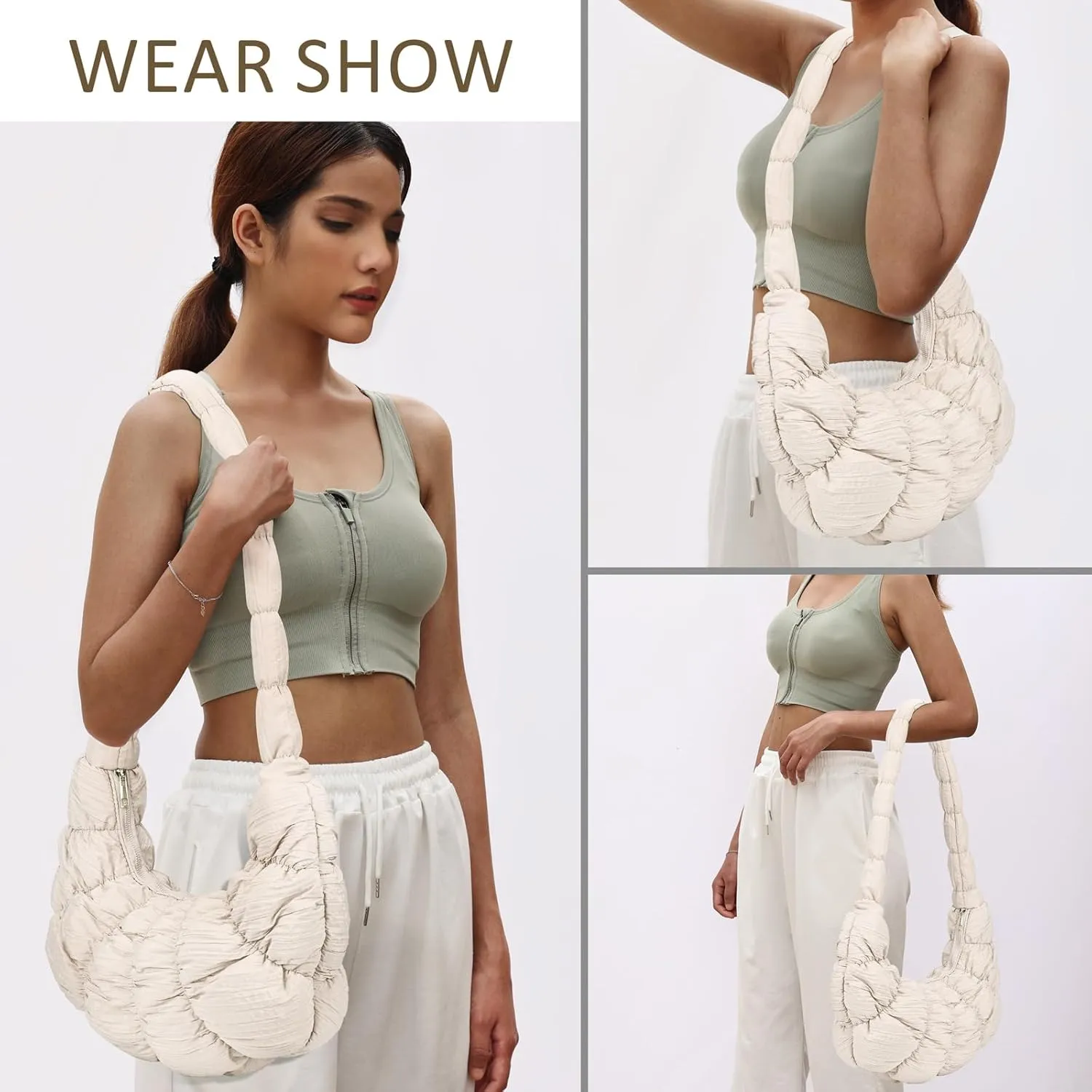 Puffer Crossbody Bags for Women Luna Hobo Bags Quilted Carryall Shoulder Bag