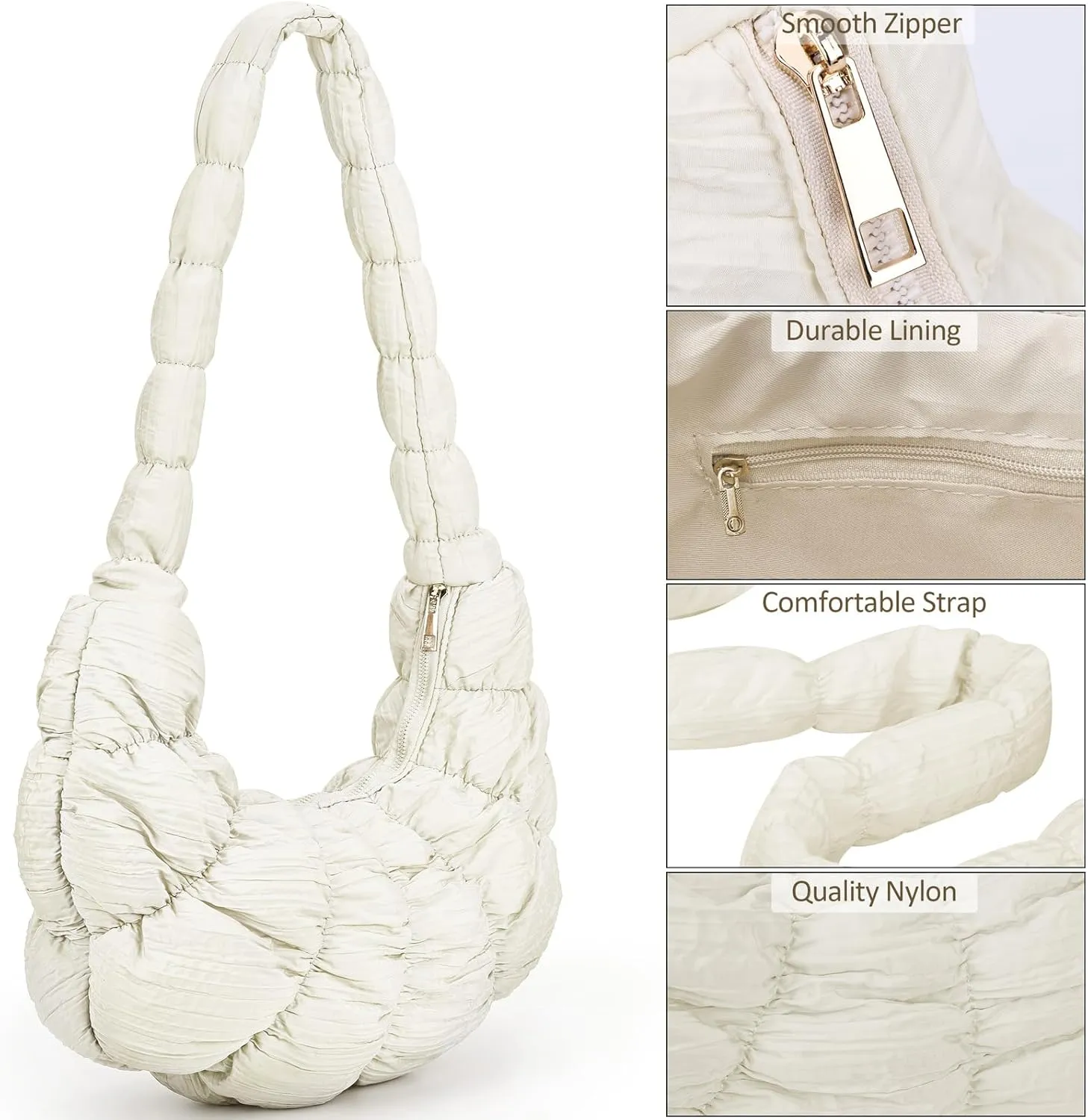 Puffer Crossbody Bags for Women Luna Hobo Bags Quilted Carryall Shoulder Bag