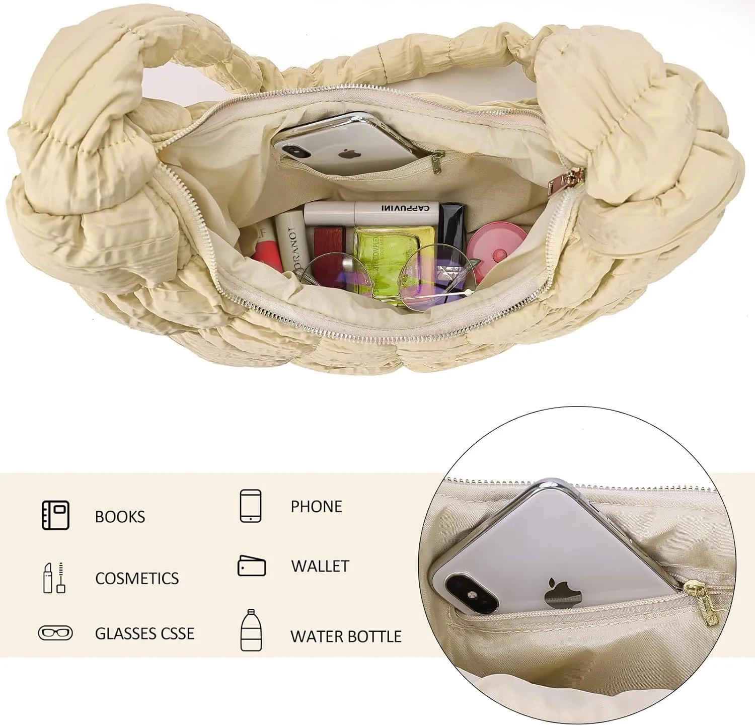 Puffer Crossbody Bags for Women Luna Hobo Bags Quilted Carryall Shoulder Bag