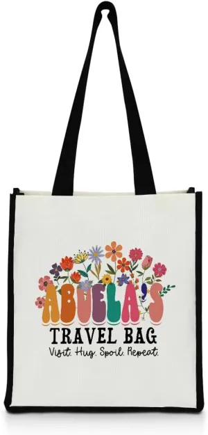 QIONGQI Grandma Nana Granny Grammy Aunt Mom Mommy Mother in Law Godmother Floral Canvas Tote Beach Bag Grocery Shopping Bags