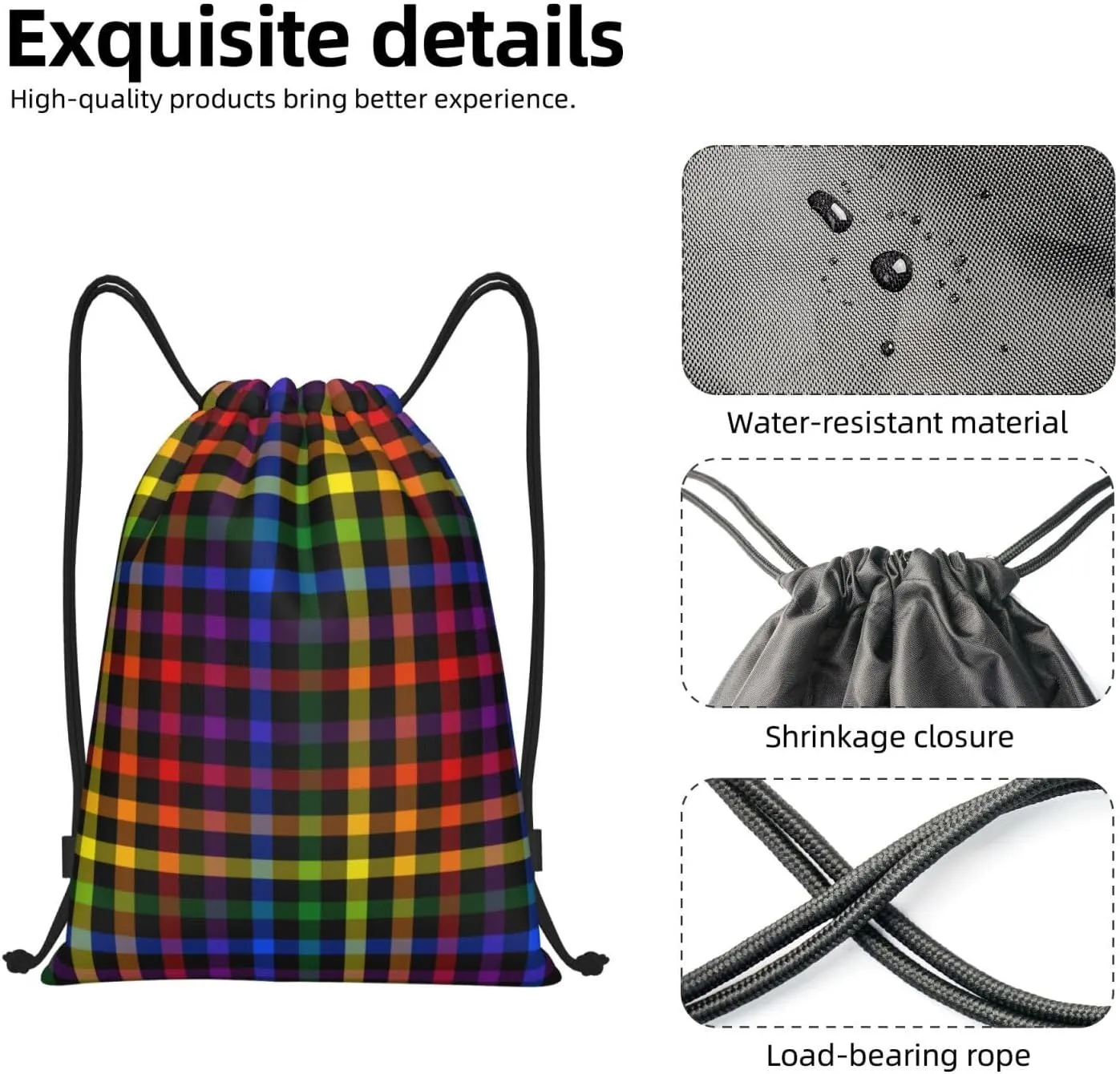Rainbow LGBT Pride Gay Drawstring Bag Adjustable Bags Backpack for Women Men Sport Gym Beach Shopping Yoga