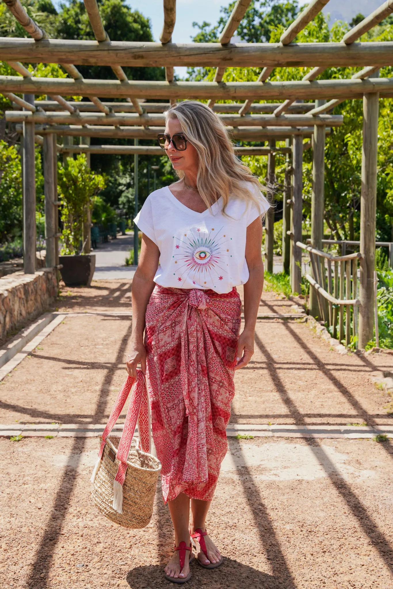 Red Print Sarong Skirt