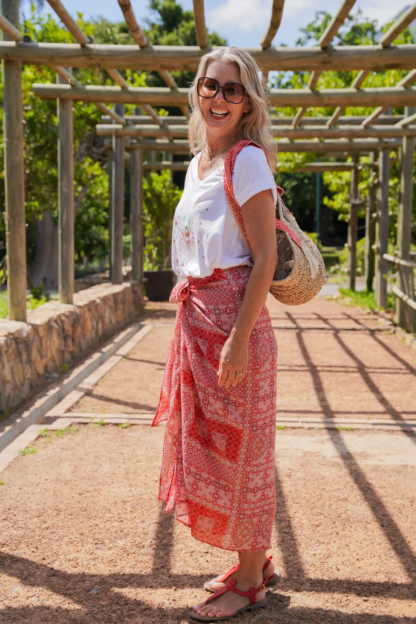 Red Print Sarong Skirt