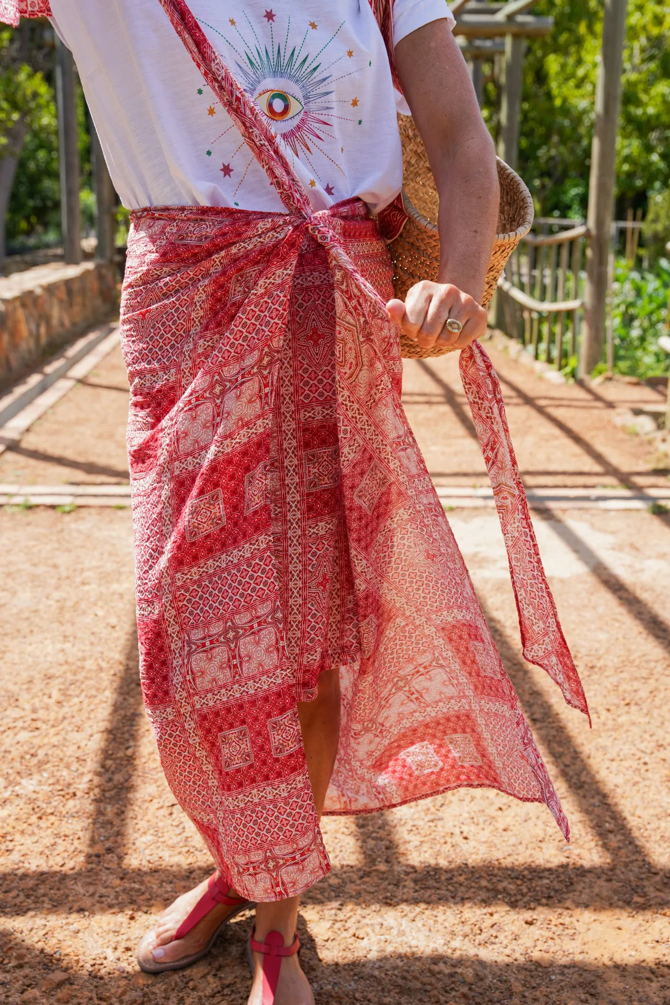 Red Print Sarong Skirt