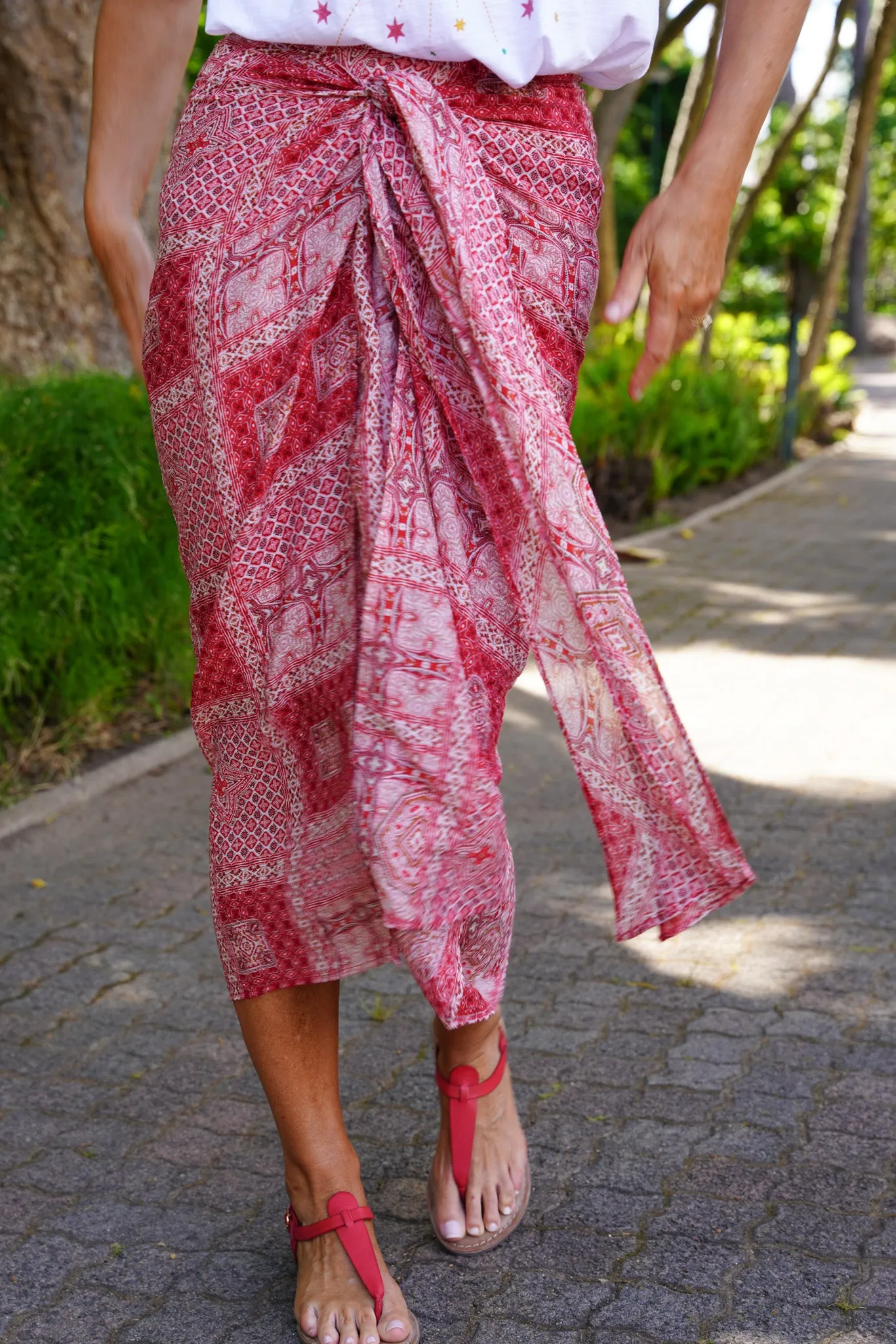Red Print Sarong Skirt
