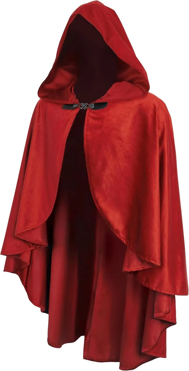 Renaissance Hooded Cloak Medieval Hooded Cloak Short with Curve Adult Men Women Men Halloween Medieval Costume