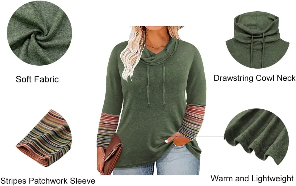 RITERA Plus Size Tops for Women Long Sleeve T-Shirt Cowl Neck Casual Blouses Fall Winter Tunics