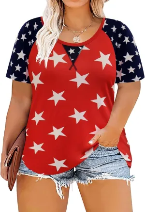 RITERA Plus Size Tops for Women Short Sleeve Raglan Tunic Casual Colorblock Shirts Oversized Crewneck Henley Shirts