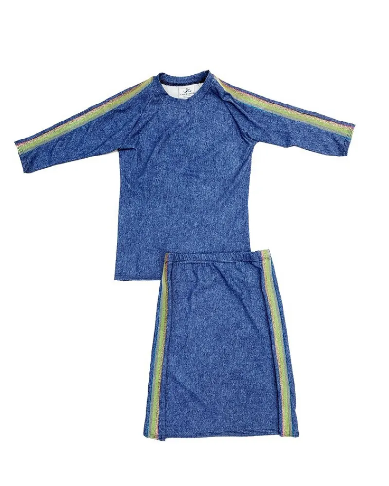 S21-K2-DENIM Teens Denim with Banding 2 Piece Swim Set