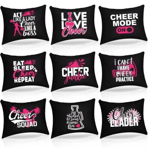 Saintrygo 9 Pieces Cheer Makeup Canvas Bag Cosmetic for Cheerleaders Gifts Cheer Portable Bag Toiletry Makeup Case Gift Zipper Pouches for Teammates Girls(Black)