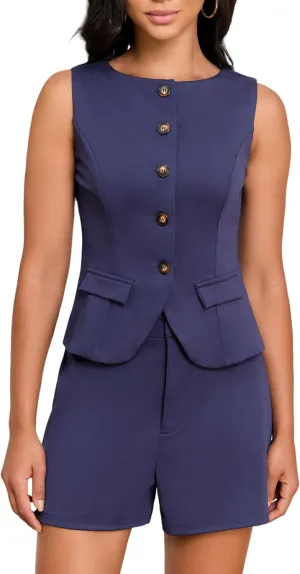 Salimdy Short Sets for Women Summer Vest and Shorts Suit Business Casual 2 Piece Matching Outfits