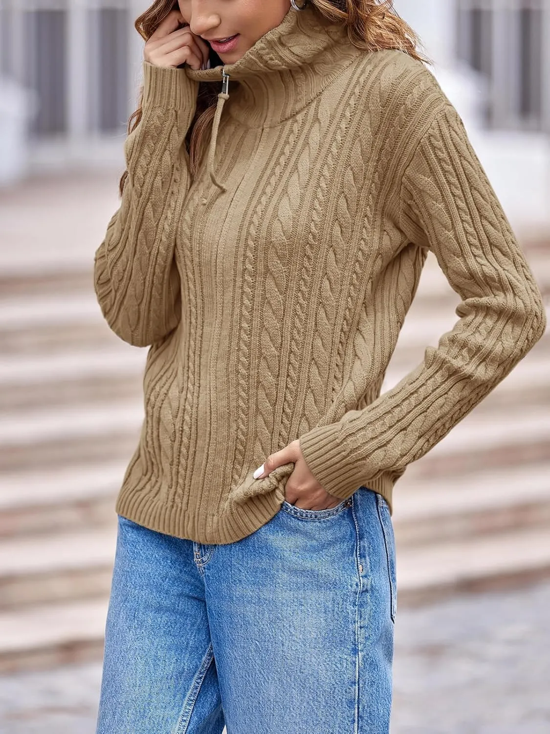 Saodimallsu Womens Cable Knit Cardigan Zip Up Collared Long Sleeve Vintage Sweater Loose Open Front Coats