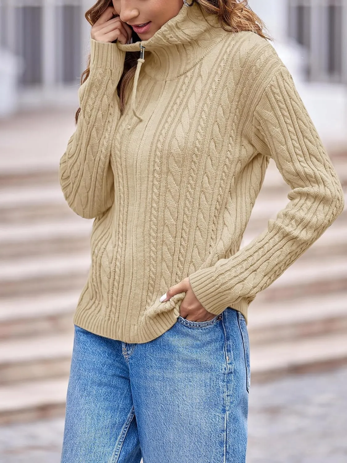 Saodimallsu Womens Cable Knit Cardigan Zip Up Collared Long Sleeve Vintage Sweater Loose Open Front Coats