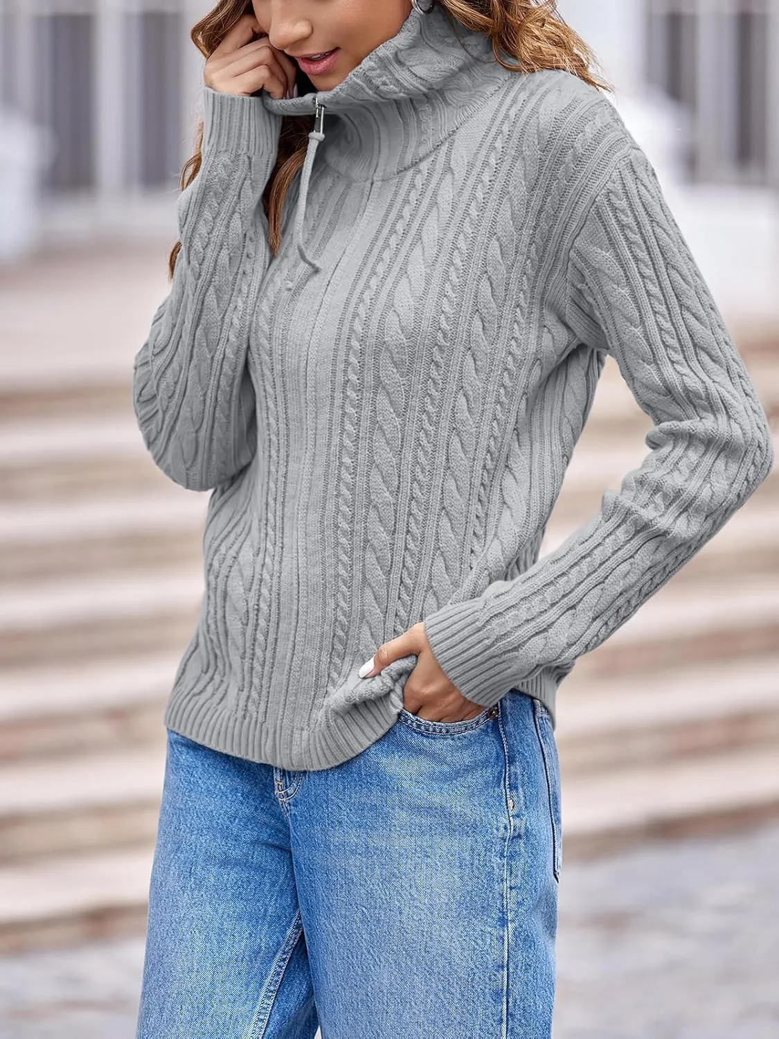 Saodimallsu Womens Cable Knit Cardigan Zip Up Collared Long Sleeve Vintage Sweater Loose Open Front Coats
