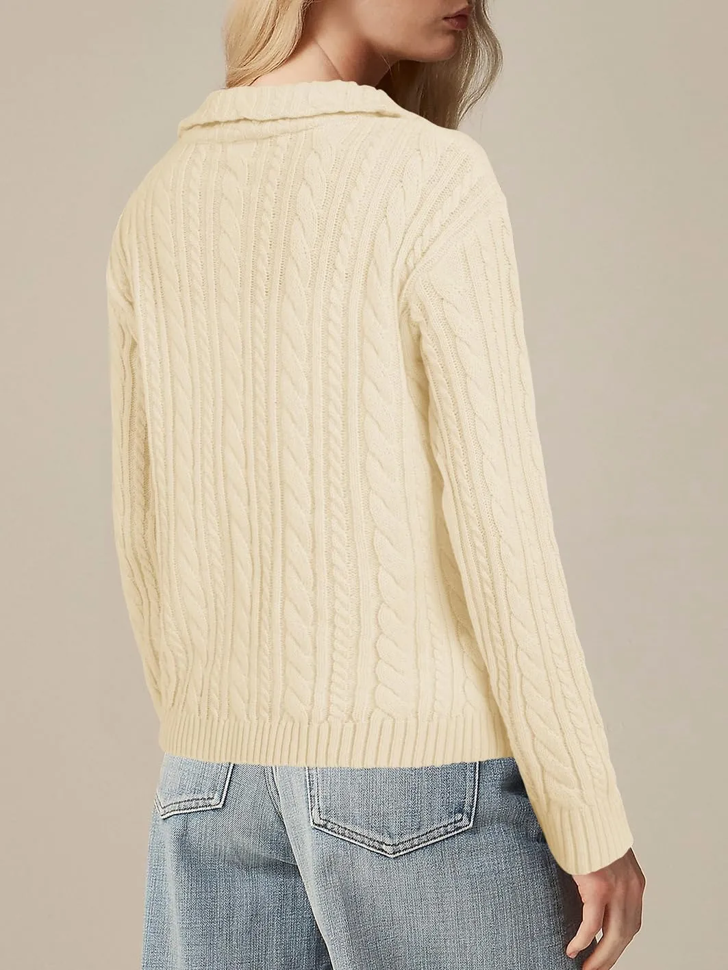 Saodimallsu Womens Cable Knit Cardigan Zip Up Collared Long Sleeve Vintage Sweater Loose Open Front Coats