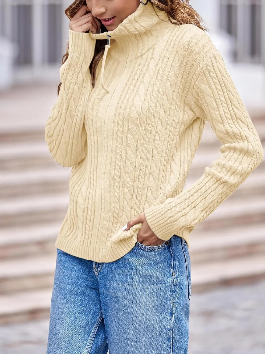Saodimallsu Womens Cable Knit Cardigan Zip Up Collared Long Sleeve Vintage Sweater Loose Open Front Coats