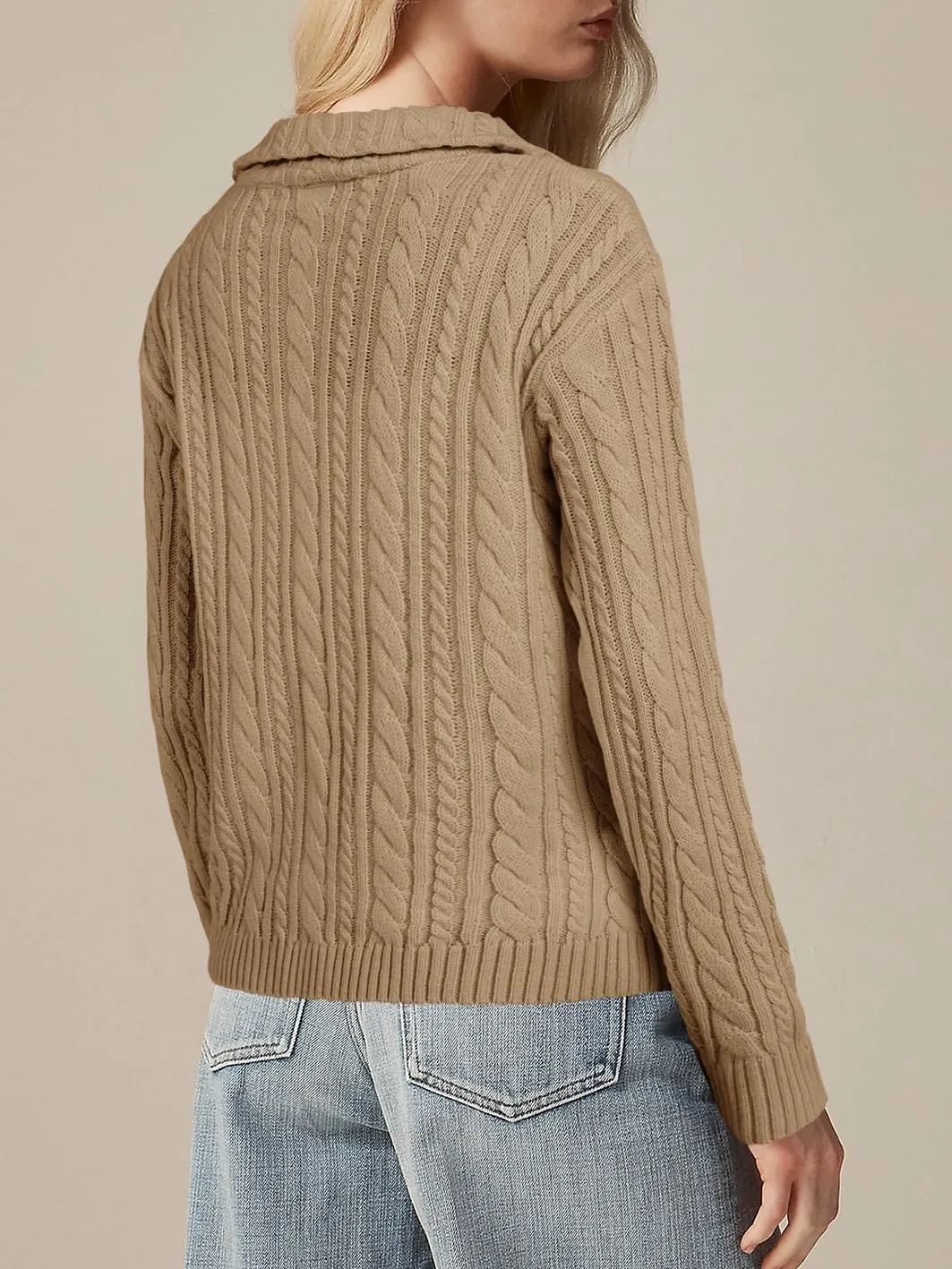 Saodimallsu Womens Cable Knit Cardigan Zip Up Collared Long Sleeve Vintage Sweater Loose Open Front Coats