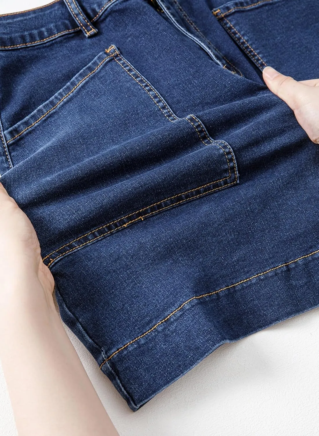 Sidefeel Women's Jean Skirt High Waisted Stretch Casual Summer Mini Skort Zimbaplatinum Denim Skirt with Pockets