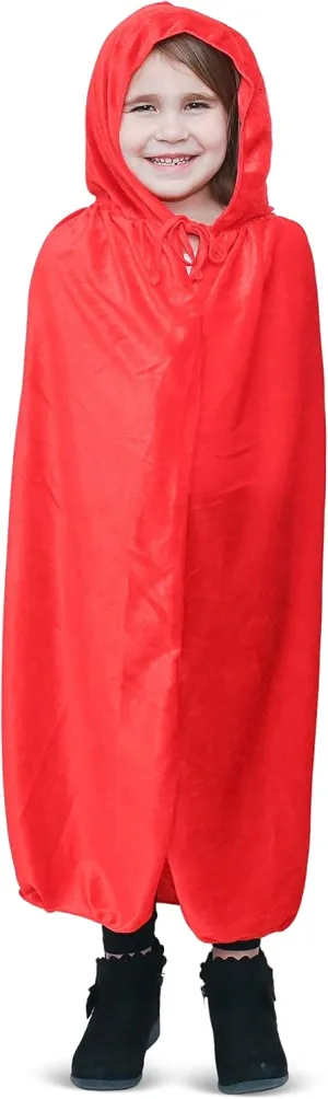 Skeleteen Red Velvet Hooded Cape - Kids Long Velour Vampire and Superhero Halloween Costume Cloak with Hood for Boys and Girls