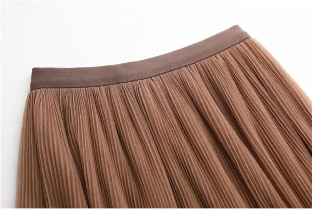 Skirts for Women Tulle Skirts Womens Midi Skirt Women Elastic High Waist Pleated Mesh Skirt