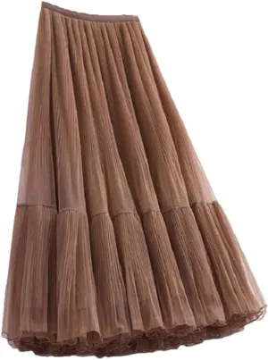 Skirts for Women Tulle Skirts Womens Midi Skirt Women Elastic High Waist Pleated Mesh Skirt