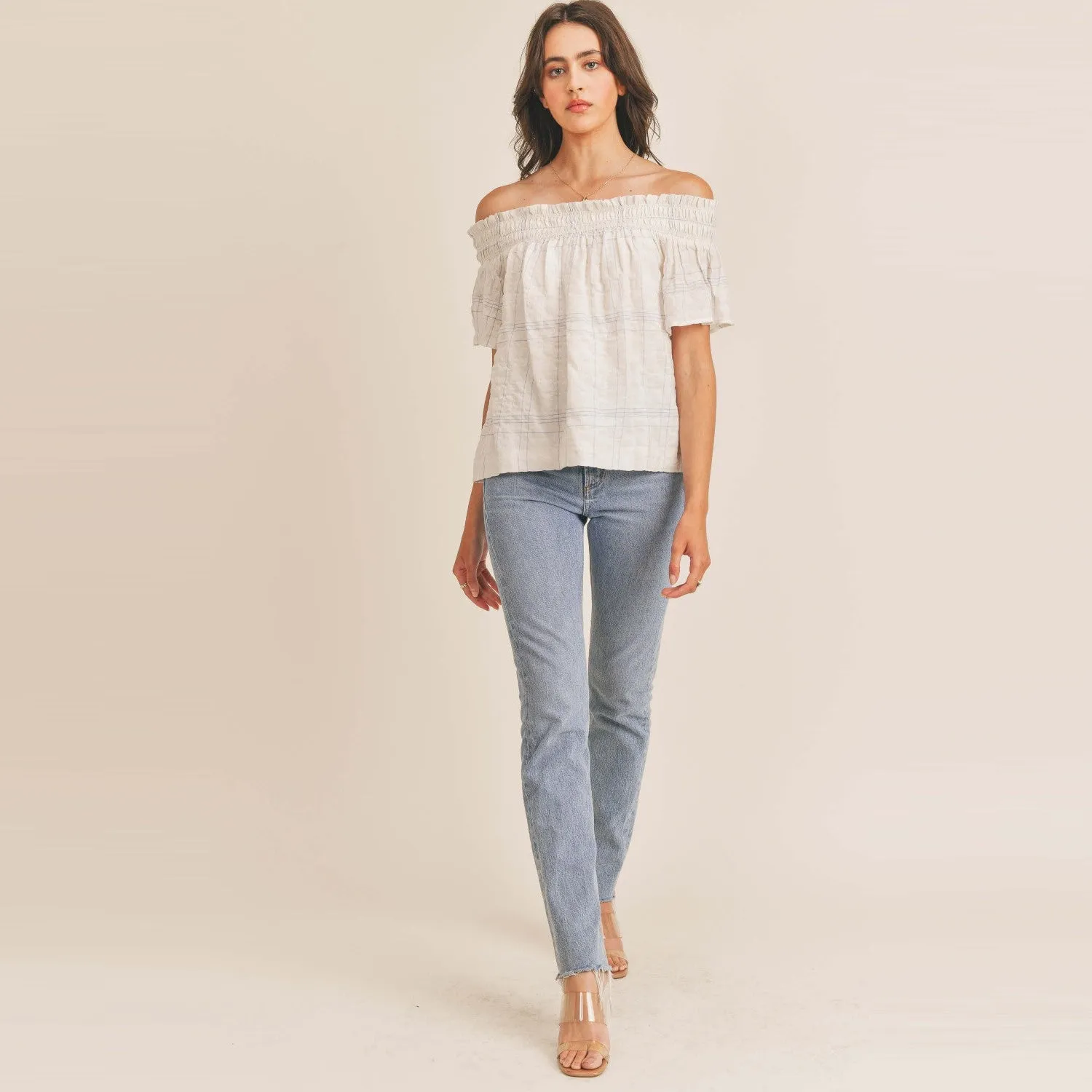 Smocking Off the Shoulder Top (White)