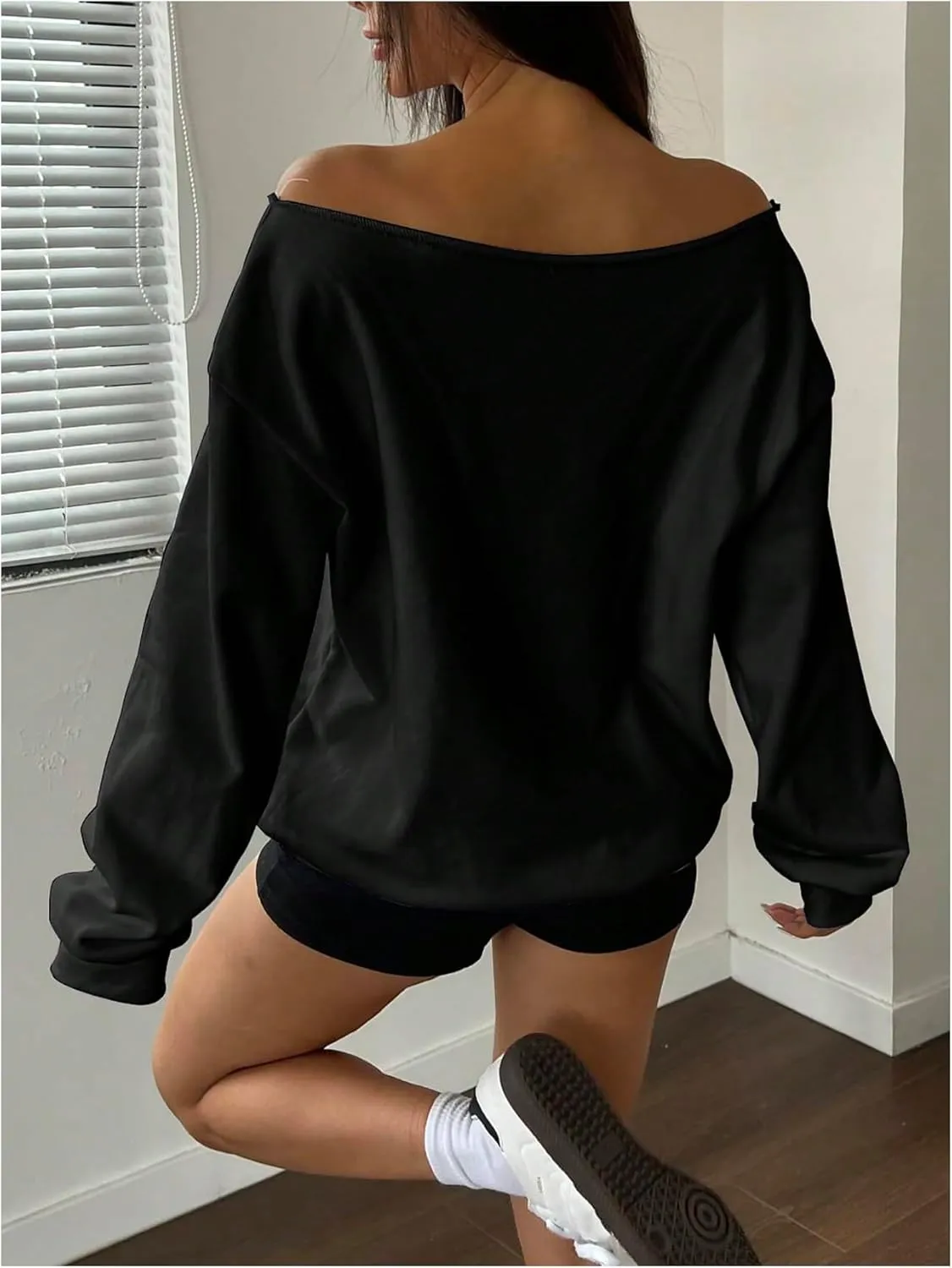 SOLY HUX Sweatshirt for Women Camo Number Graphic Off the Shoulder Long Sleeve Pullover Fall Tops