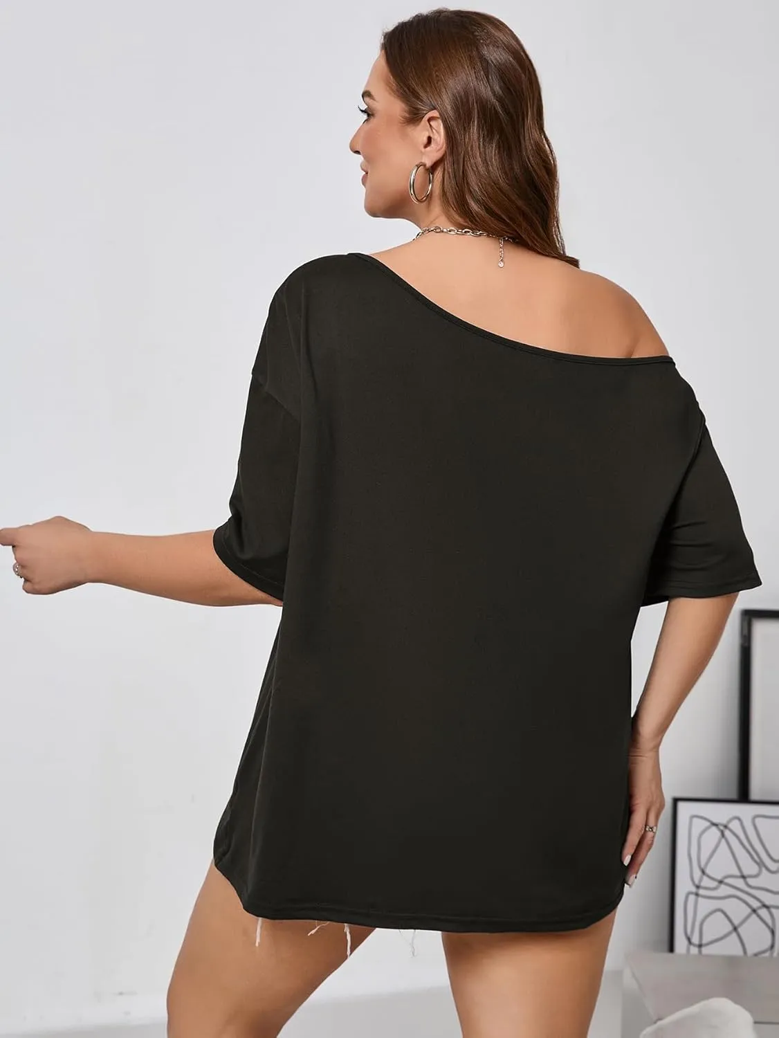 SOLY HUX Women's Plus Size Off The Shoulder Tops Graphic Tees Y2K Clothes Casual Short Sleeve Oversized T Shirts