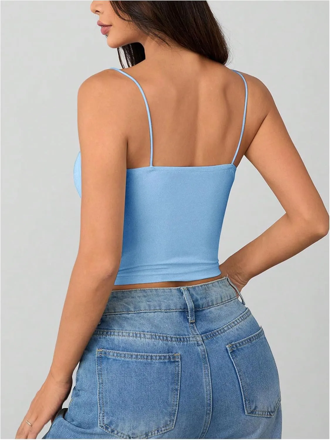 SOLY HUX Women's Spaghetti Strap Cami Tops Ruched Sleeveless Tight Fitted Camisoles Padded Crop Top