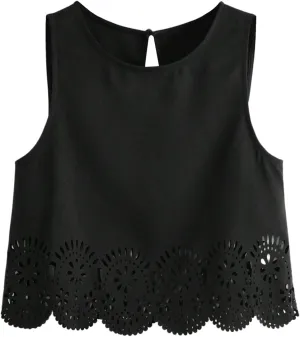 SOLY HUX Women's Summer Tank Tops Hollow Out Scallop Trim Sleeveless Vest Crop Top